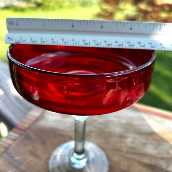 Vintage Set of 2 Hand Blown Mexican Red/yellow Margarita Glasses Barware - Picture 3 of 11